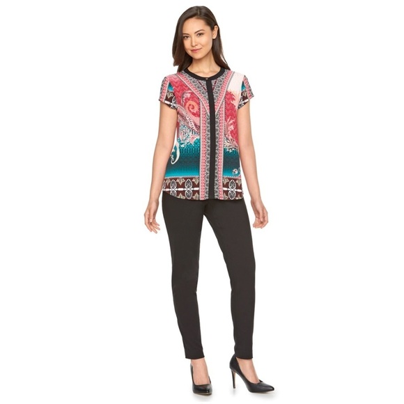 Dana Buchman Tops - Dana Buchman Bohemian Jacquard Mandarin Collar Blouse